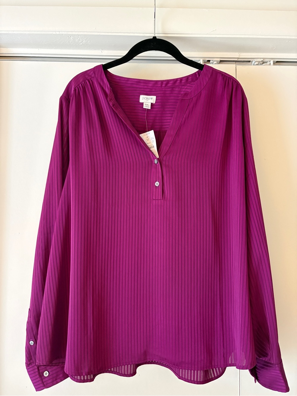 J. Crew Women's Fuchsia Pleated Split-Neck Blouse